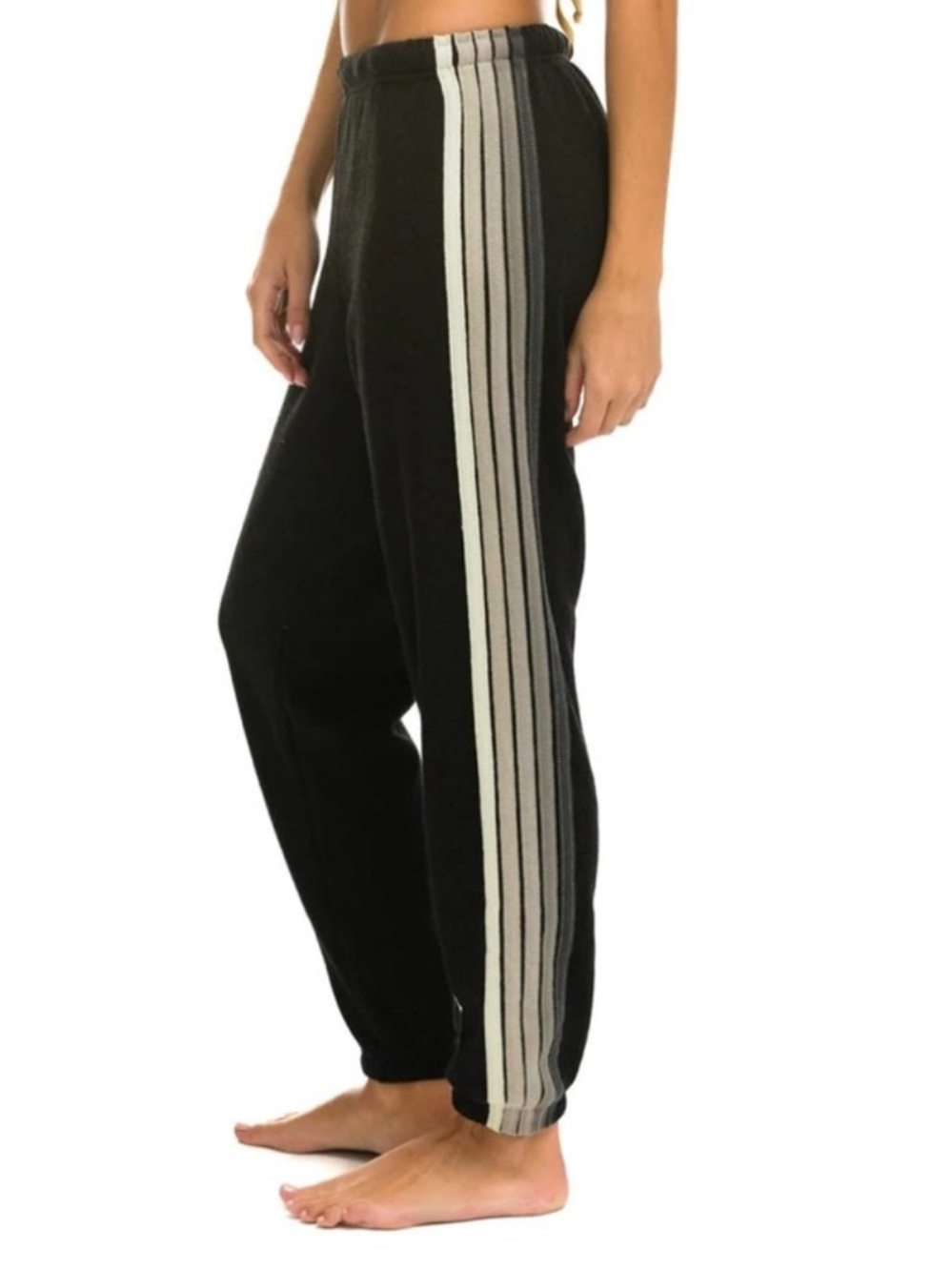Aviator Nation 5 Stripe Sweatpants Black Gray Neutral Stripes Large